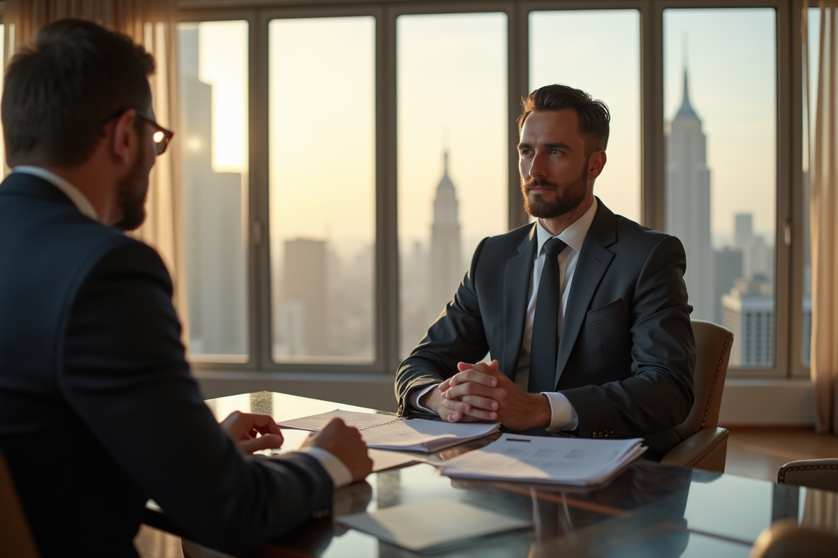 Agent immobilier confiant dans un penthouse luxueux