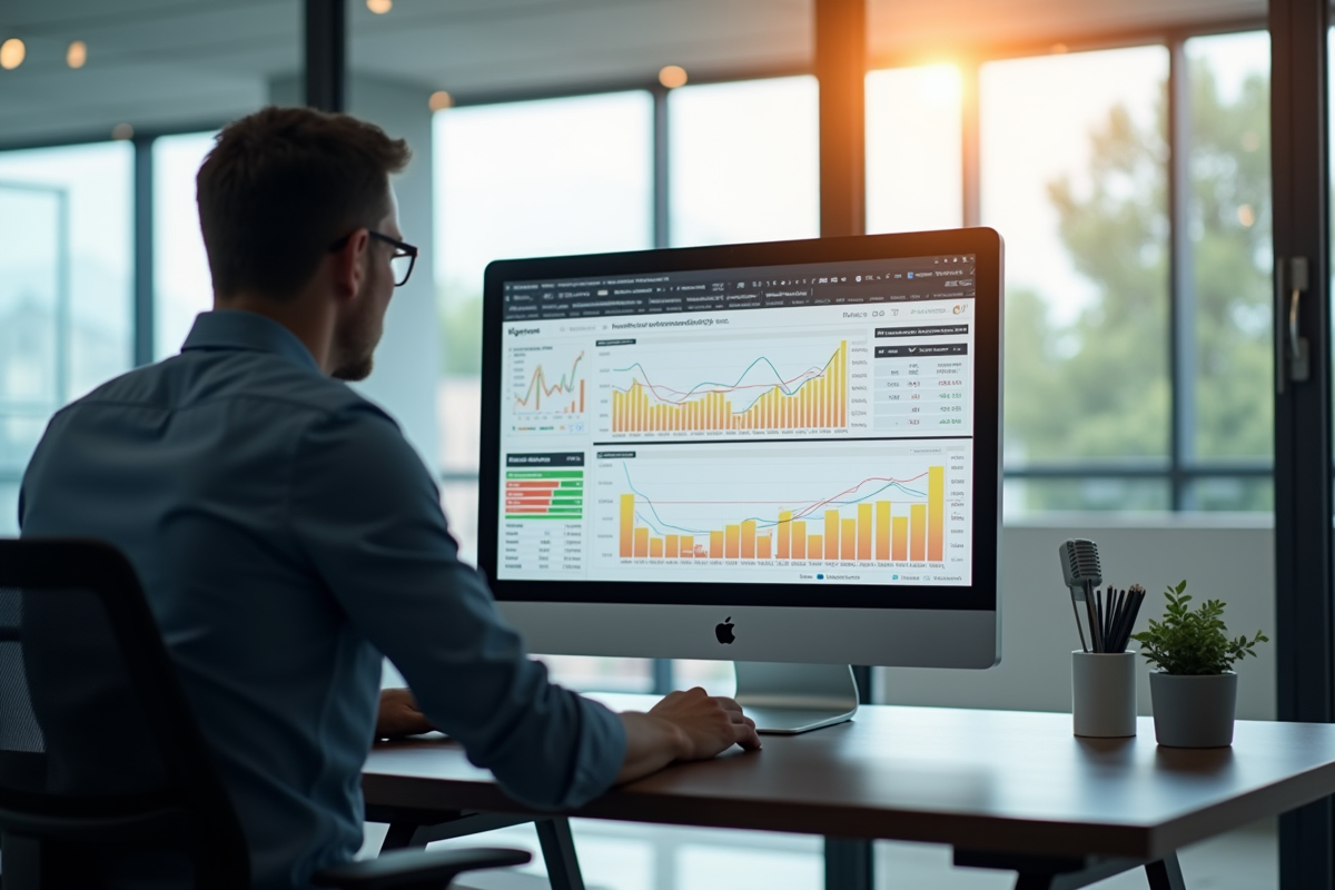 Analyste financier en bureau moderne avec graphique et schedule