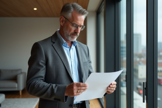 Architecte homme dans un intérieur moderne examine un document