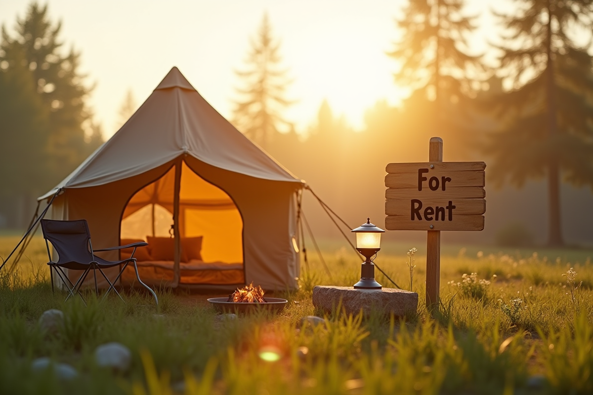 Petit camping rural avec tente et panneau a louer en plein air