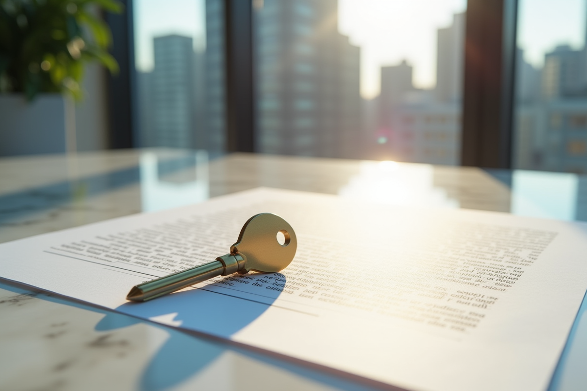 Clé de maison moderne et contrat immobilier sur marbre