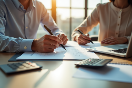 Couple heureux avec agent immobilier et documents