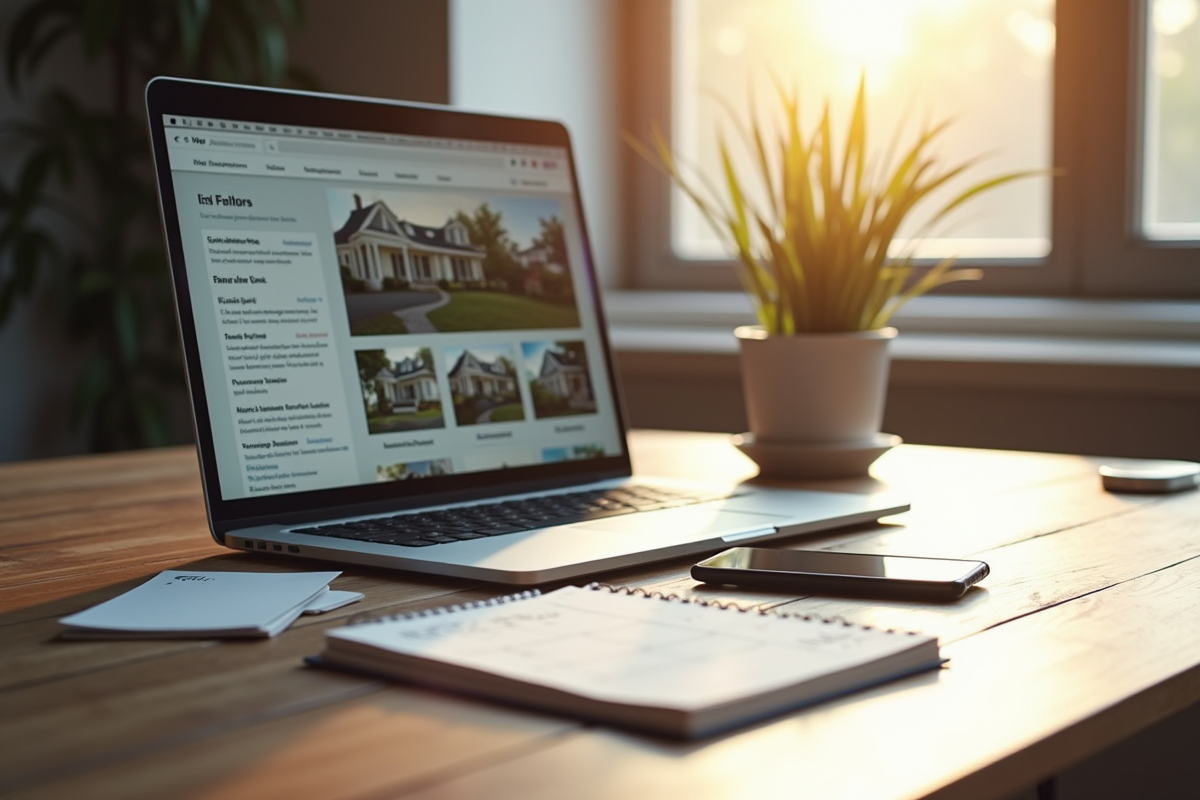 Espace de travail avec ordinateur et notes pour l immobilier