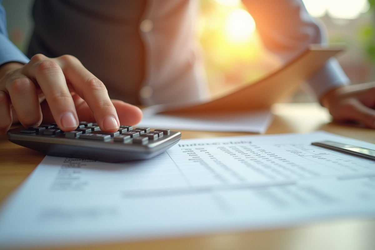 Facture et calculatrice sur une table en bois pour estimer les coûts de plomberie