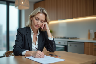 Femme d affaires examine un formulaire de location