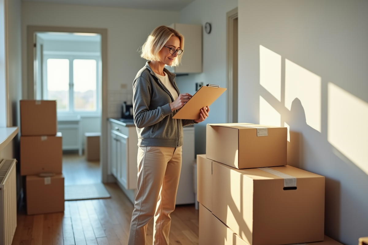 Femme vérifiant un clipboard dans un couloir d