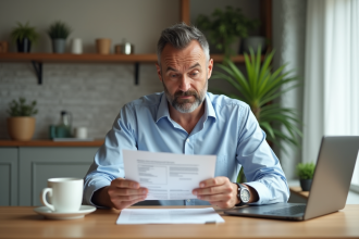 Homme d'âge moyen étudiant des documents de prêt immobilier