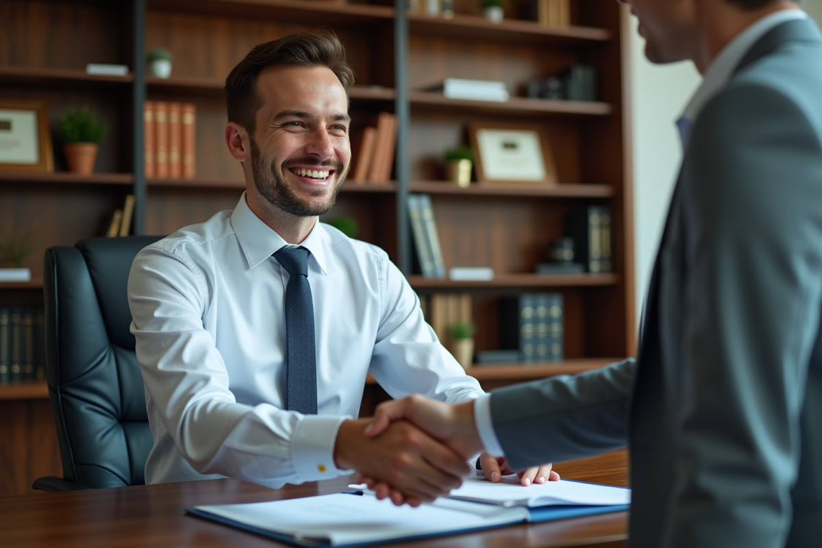 Jeune homme professionnel serre la main d