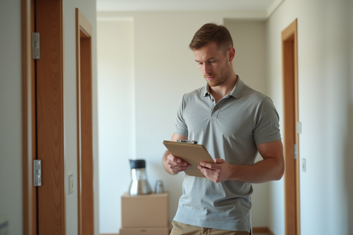 Jeune homme vérifiant un inventaire dans un couloir moderne