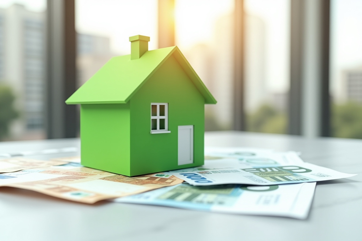 Modèle de maison verte sur billets et documents de prêt