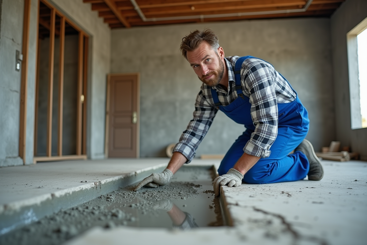 Ouvrier en bleu travaillant sur un chantier de construction
