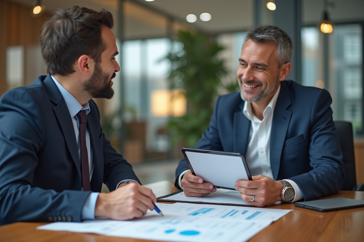 Réunion entre investisseur immobilier et conseiller bancaire