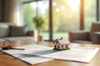 Salon moderne avec clés et documents d'assurance