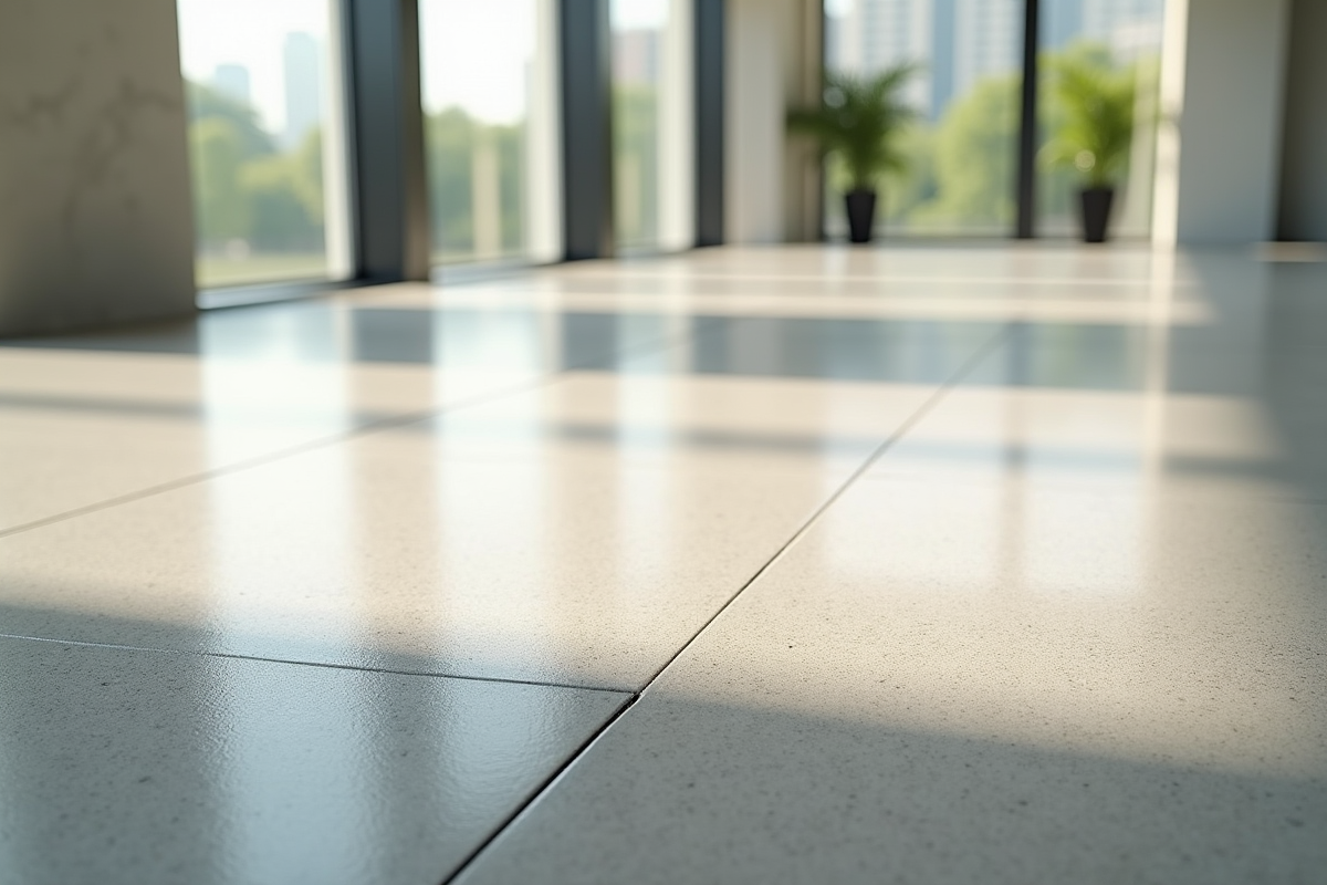 Dalle de béton lisse et lumineuse dans un bâtiment moderne